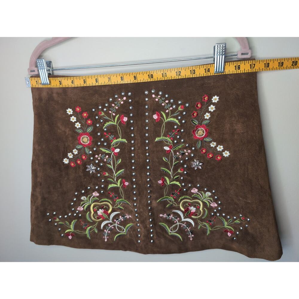 Zara suede embroidered studded floral mini lined skirt lg - Picture 2 of 6